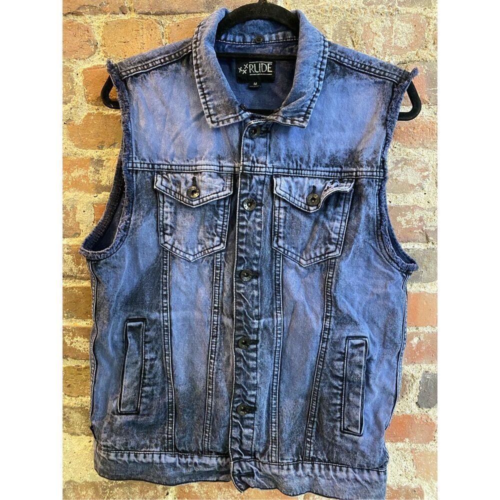 Xxx RUDE Blue Jean Jacket Vest 100% Cotton Size Medium